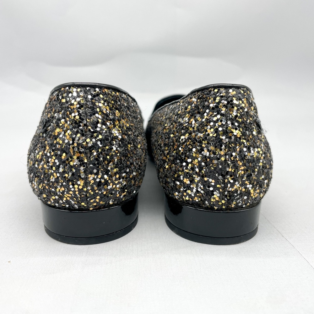 Chanel Womens 38.5 8.5 Glitter Loafers CC Black Gold Patent Leather Cap Toe Flat - Picture 6 of 9